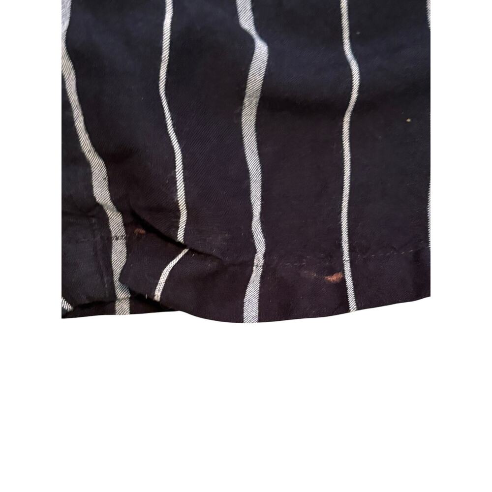 Black White Pinstripe Linen Rayon Wide Leg Cropped Pants XL Casual Coastal Boho - Picture 4 of 9